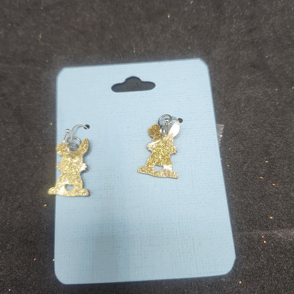 Gold Bunny Faux Leather Dangle Earrings, Lightweight Easter Earrings, Gif